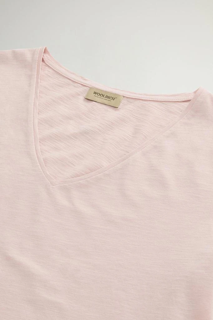 Woolrich Pure Cotton Slub T-Shirt with V-Neck - Women - Pink 6