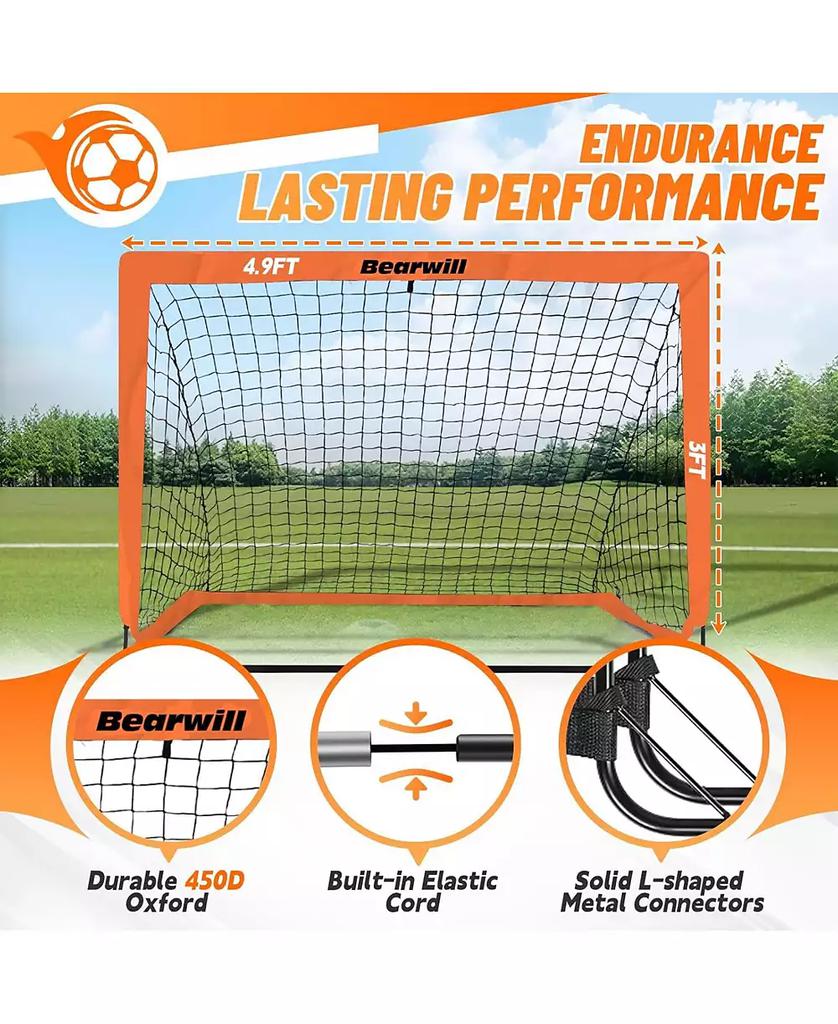 Bearwill Kids Soccer Goal Set of 2, 4x3FT Pop Up Backyard Goals with Training Kit - Includes Ball, Cones, Ladder 
Targets