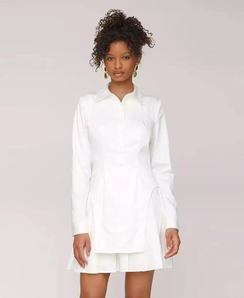 Avec Les Filles Women's Collared Long-Sleeve Short Shirtdress 3