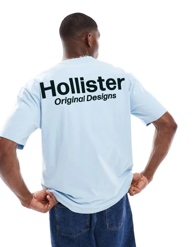 Hollister boxy tech logo back detail t-shirt in pale blue – On