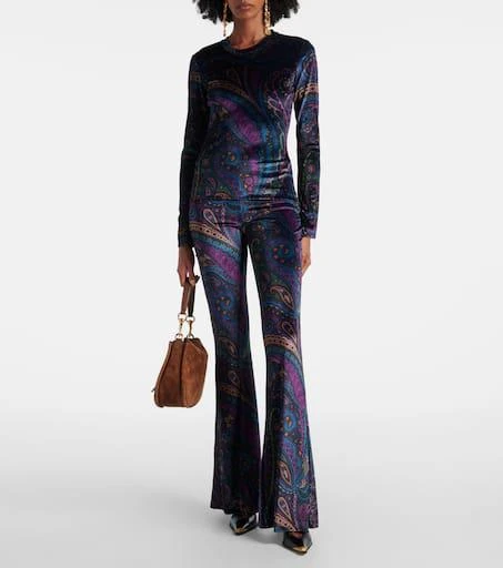 ETRO Printed high-rise velvet flared pants 2