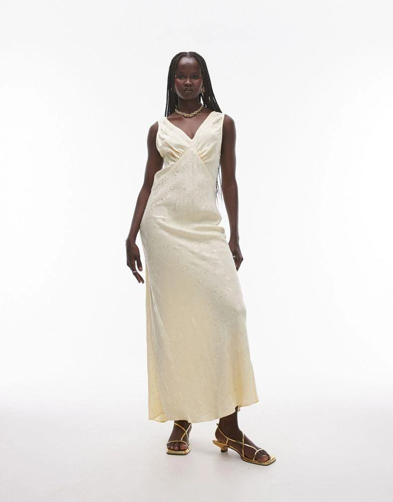 Topshop Topshop v neck midi length slip dress in jacquard buttermilk 2