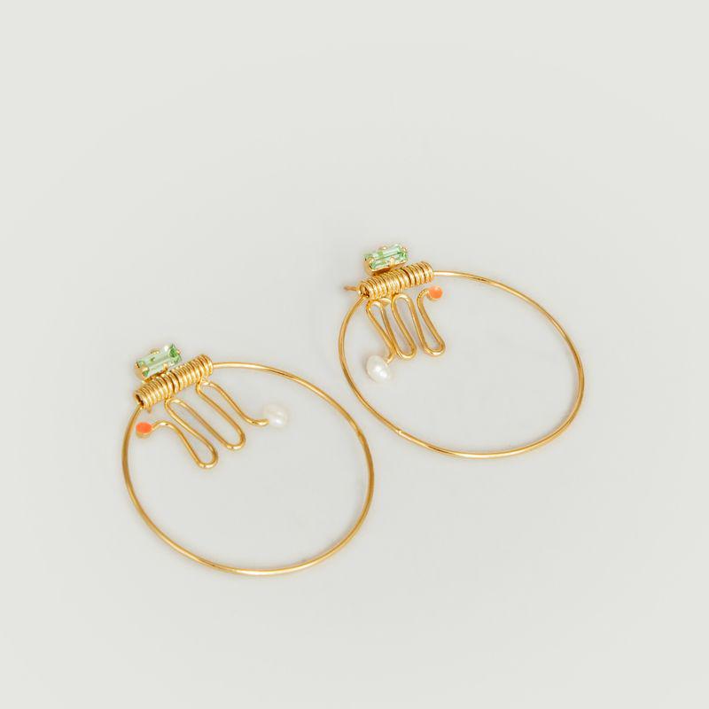 Judith Benita Ettore Totem brass hoop earrings gilded in 24K gold Vert d'eau JUDITH BENITA