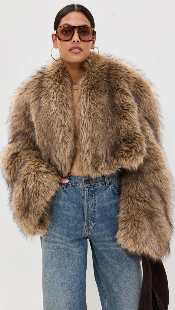AWAKE MODE Rounded Sleeve Cropped Faux Fur Jacket 1