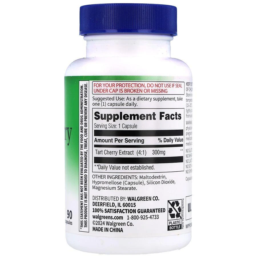 Walgreens Free & Pure Tart Cherry Extract 300 mg Capsules 6