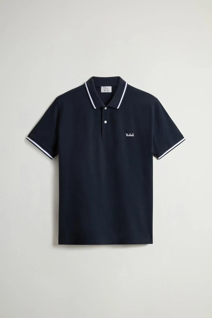 Woolrich Monterey Polo Shirt in Stretch Cotton Piquet with Striped Edges - Men - Blue 5