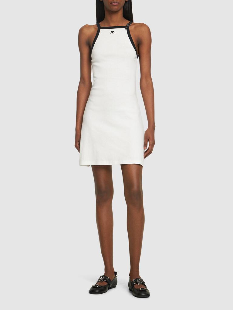 オールインワン・サロペット Courreges White Cotton Buckle Short Dress With Contrast Trim Courrèges White Cotton Buckle Short Dress With Contrast Trim