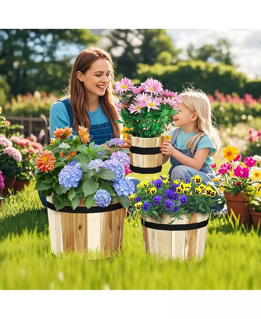 Gymax Outdoor Wooden Planter Box Set of 3 w/ Drainage Holes for Flower Herb Shrub 3