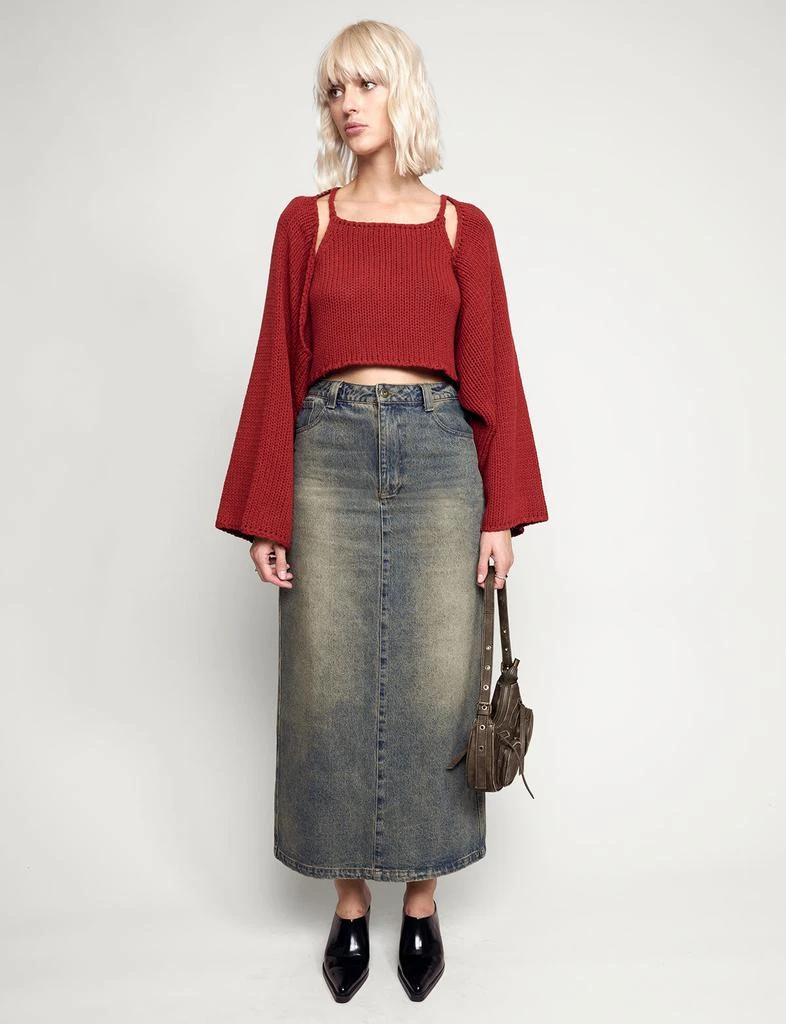 Pixie Market Dirty Denim Belted Maxi Skirt 11