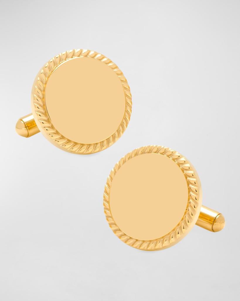 Cufflinks Inc. 14K Gold-Plated Rope Border Round Engravable Cufflinks