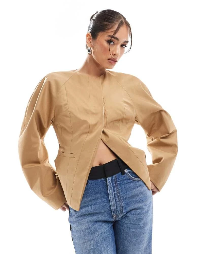 ASOS ASOS DESIGN extreme sleeve nipped waist blazer in camel 1