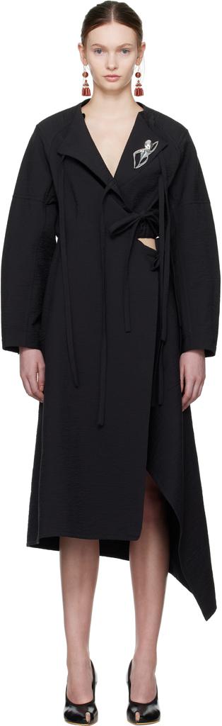 【送料関税込】Tory Burch Belted silk-trimmed wool midi dress Belted silk-trimmed wool midi dress in black - Tory Burch