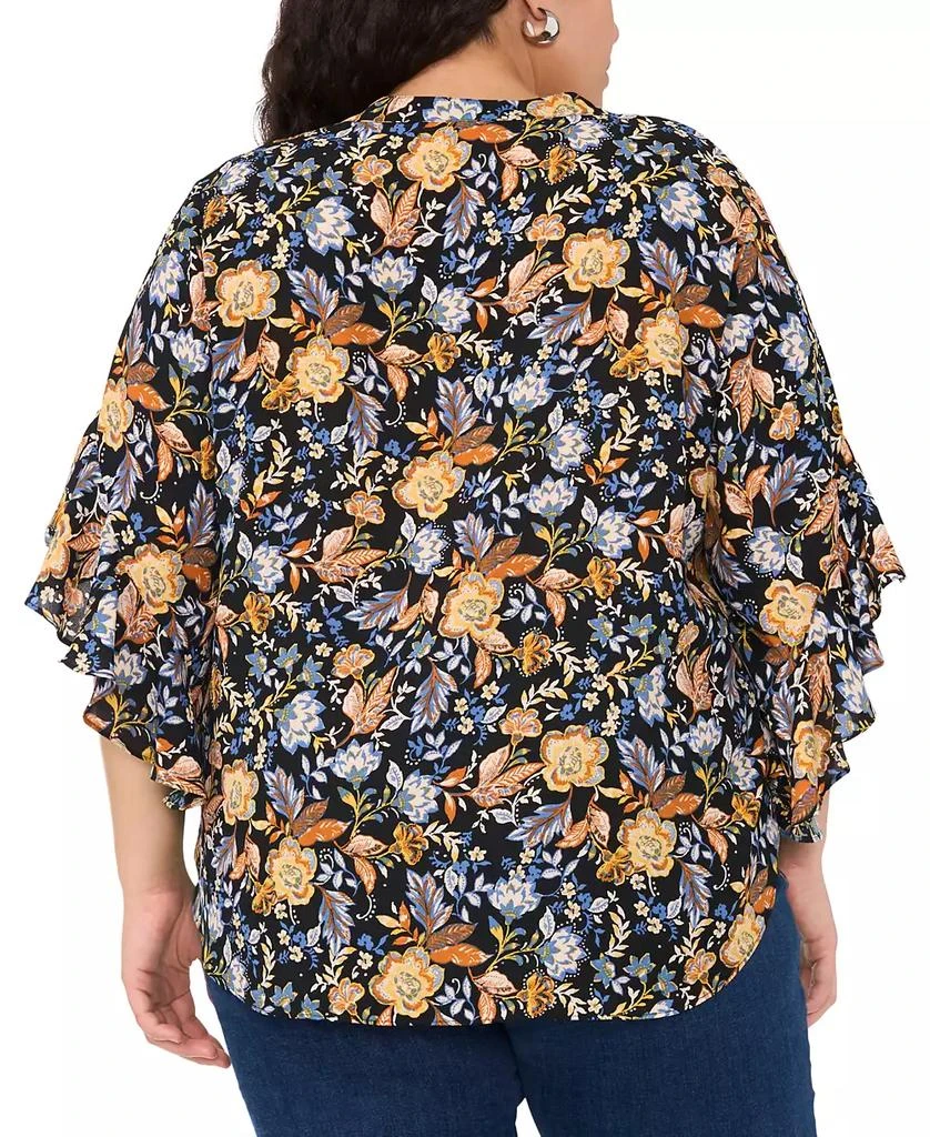 Vince Camuto Plus Size Floral Pintuck Flutter 3/4-Sleeve Henley Blouse 2
