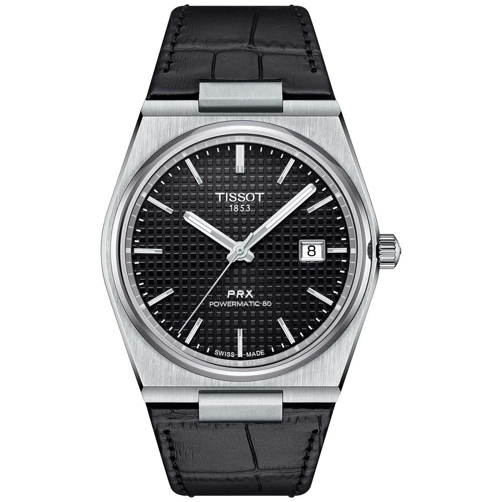 Tissot Men's Swiss Automatic PRX Powermatic 80 Black Leather Strap Watch 40mm