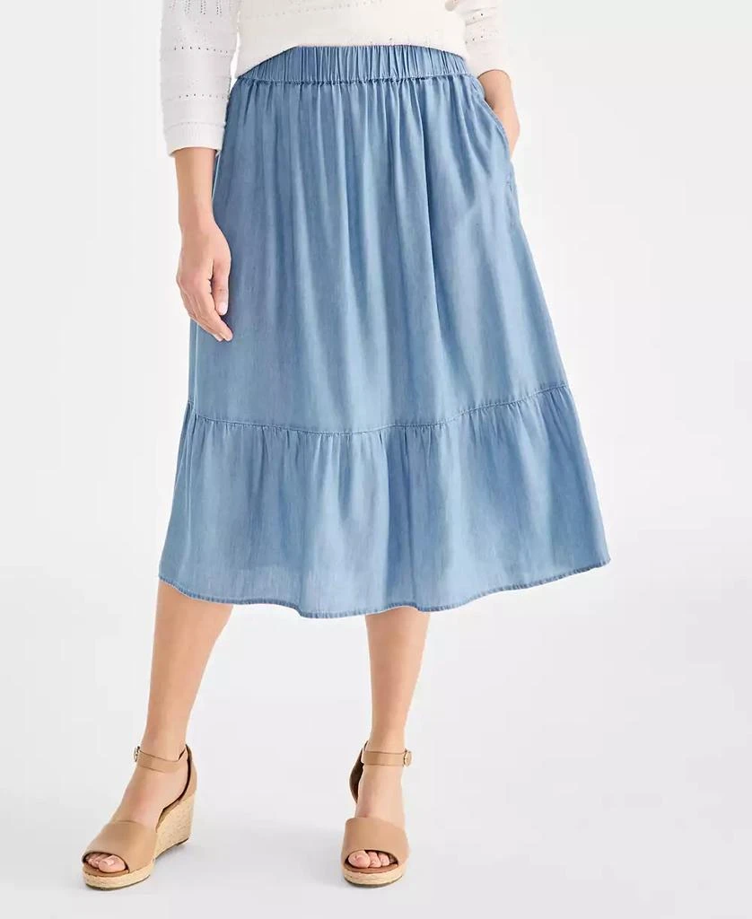 Style & Co Petite Chambray Tiered Midi Skirt, Exclusively at Macy's 3