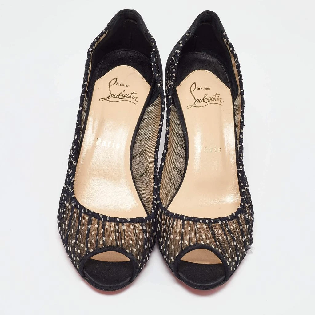 Christian Louboutin Christian Louboutin Black/White Polka Dot Chiffon and Satin Peep Toe Pumps Size 38.5 3
