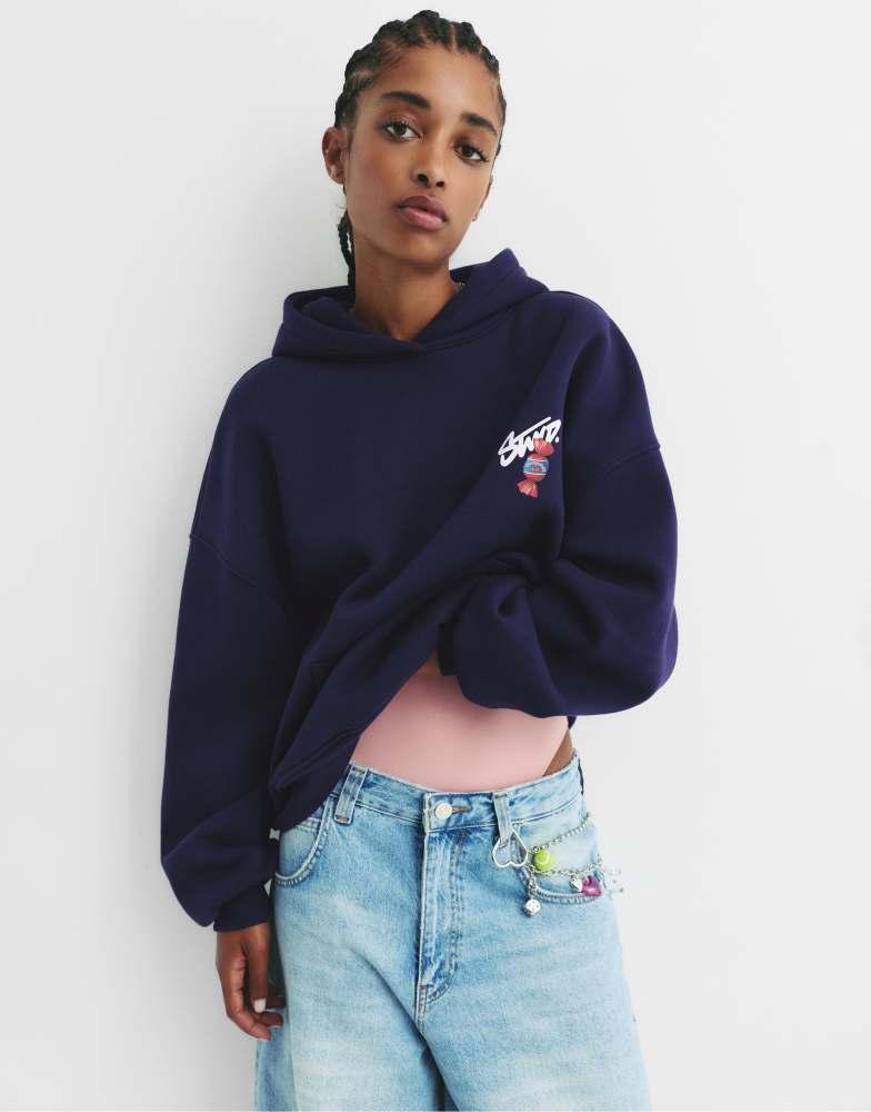 Pull&Bear Pull&Bear Stwd caramel hoodie in navy - Hoodies