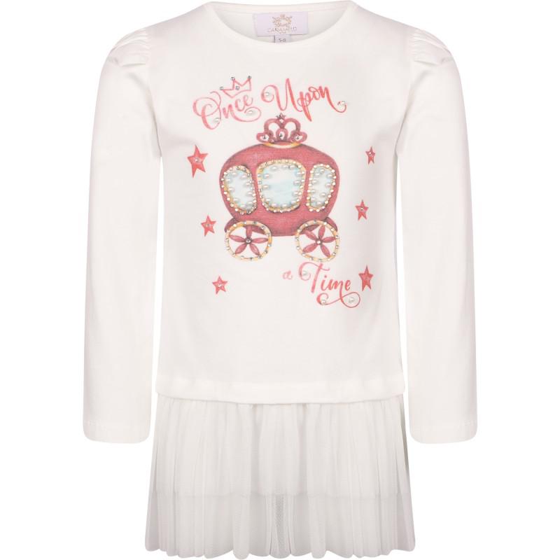 Caramelo Kids Once upon a time and swans print long sleeved shirts leggings and skirt set in red white and light blue