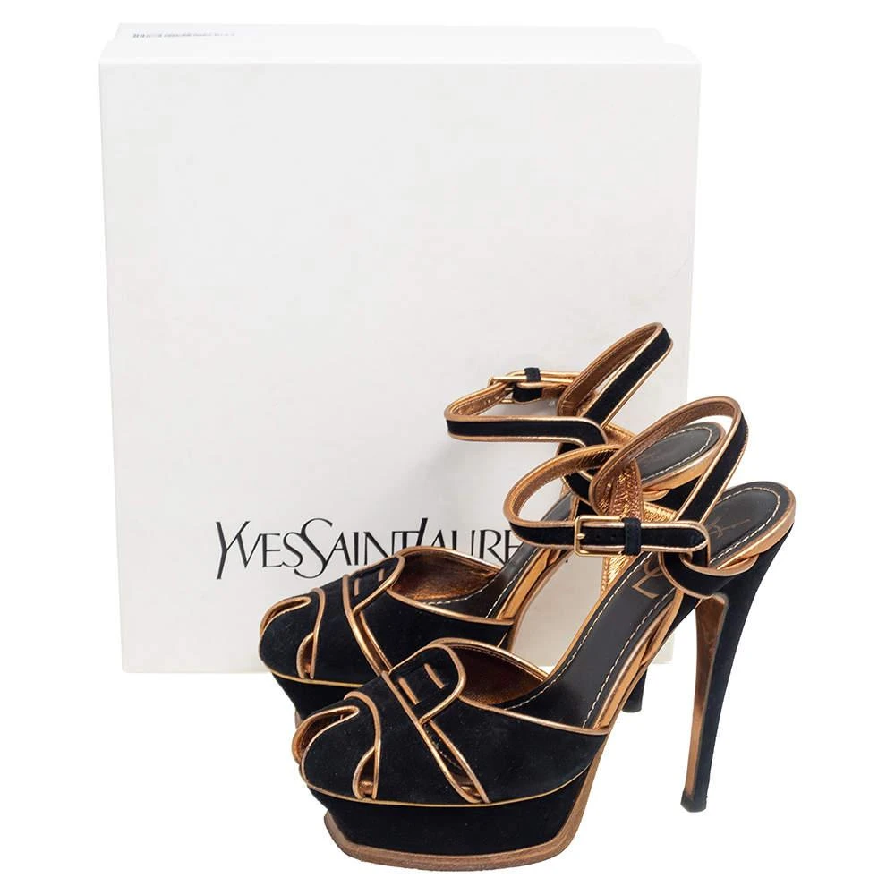 Yves Saint Laurent Saint Laurent  Black Suede Leather Platform Ankle Strap Sandals Size 36 8