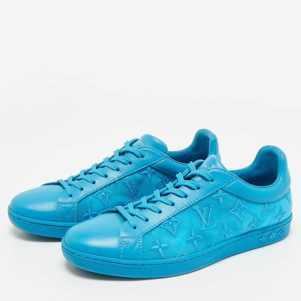Louis Vuitton Louis Vuitton Blue Leather and Monogram Embroidered Mesh Luxembourg Sneakers Size 41 2