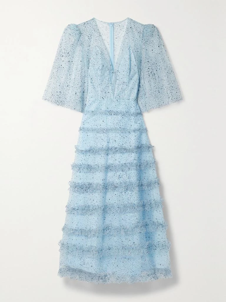 Costarellos Lucia 荷叶边刺绣提花绢网礼服 1