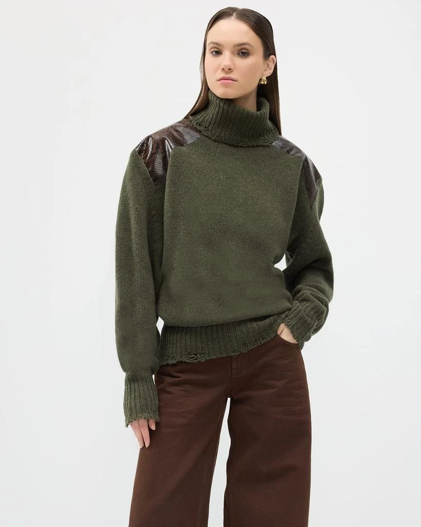 Stella McCartney Snakeskin-Embossed Leather Patch Turtleneck Sweater 5
