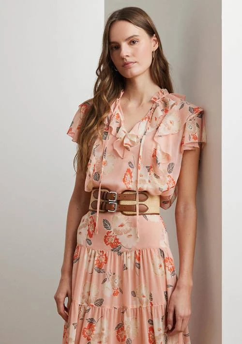 Ralph Lauren Petite Floral Ruffle-Trim Georgette Blouse
