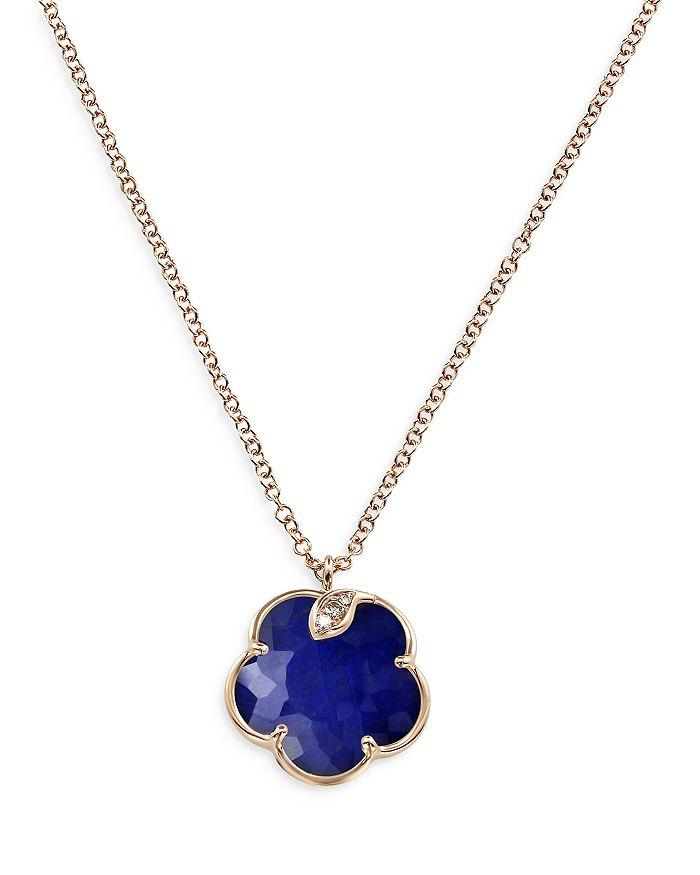 Pasquale Bruni 18K Rose Gold Petit Joli Lapis Doublet 
Diamond Floral Pendant Necklace, 16.5"