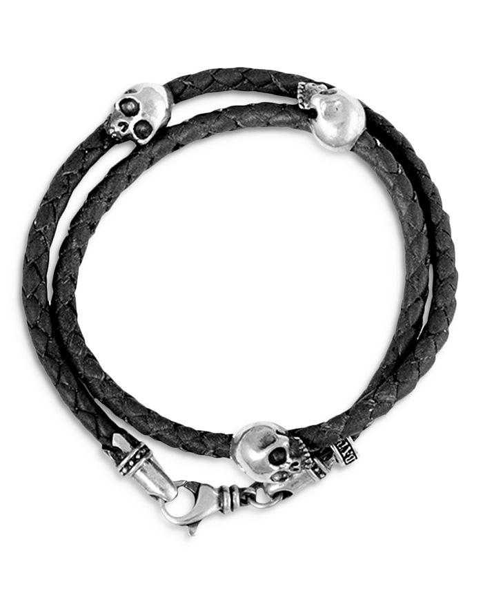 King Baby Hamlet Skulls Braided Double Wrap Leather Bracelet
