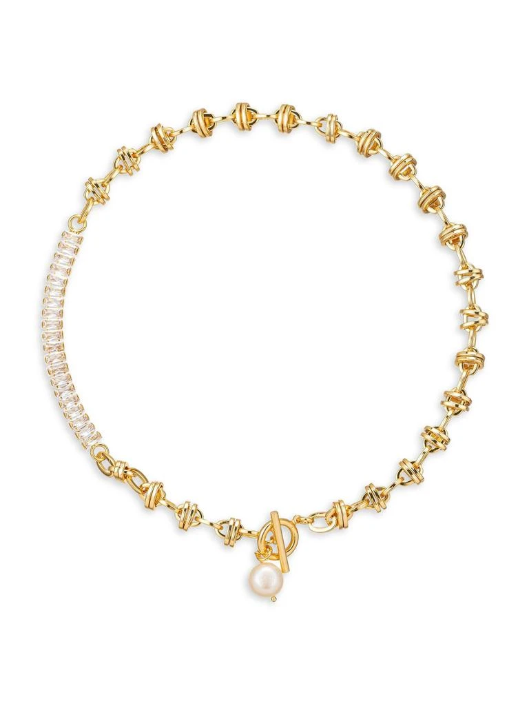 Eye Candy LA Hannah Goldtone, Cubic Zirconia 
Shell Pearl Drop Necklace
