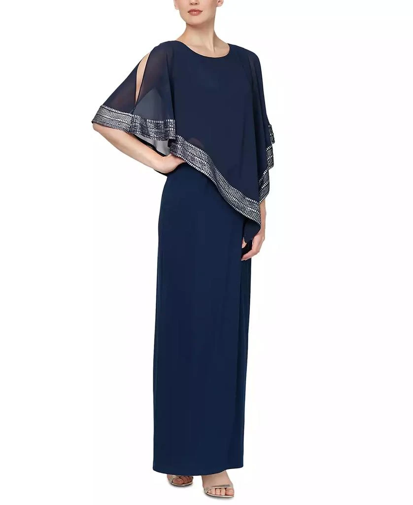 SL Fashions Petite Asymmetric Cape Overlay Gown 1