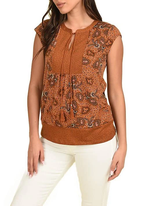 DR2 by Daniel Rainn By Daniel Rainn Short Sleeve Top Blouse With Tassels 1