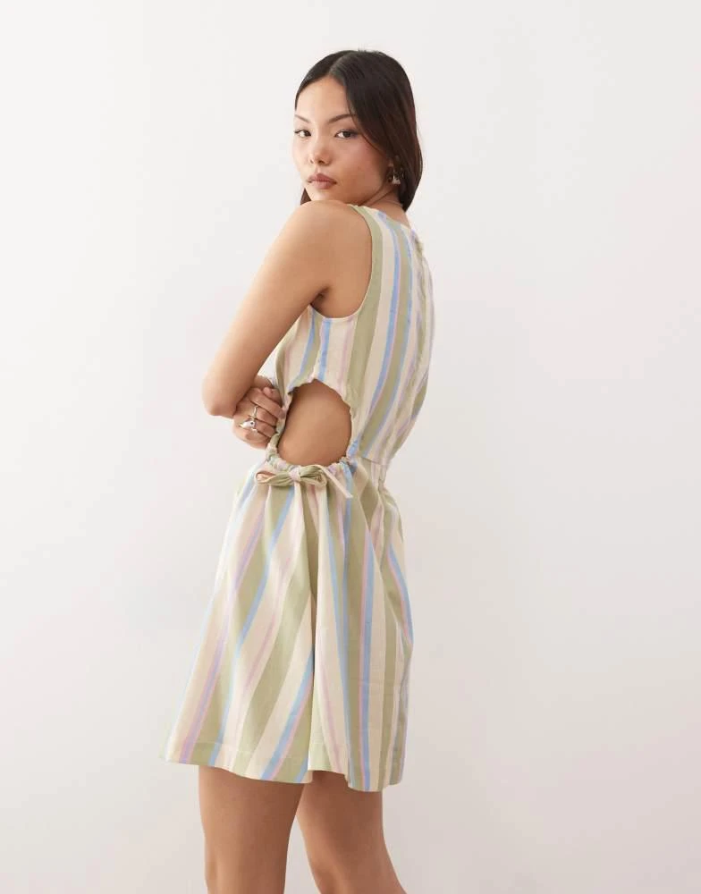 Reclaimed Vintage Reclaimed Vintage mini dress with cutouts and tie sides in linen look deckchair stripe 4