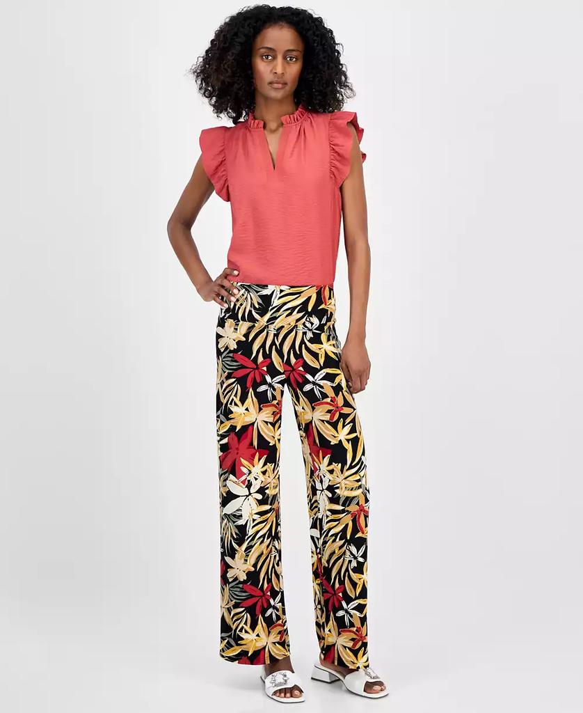 Anne Klein Petite Printed High-Rise Pull-On Pants