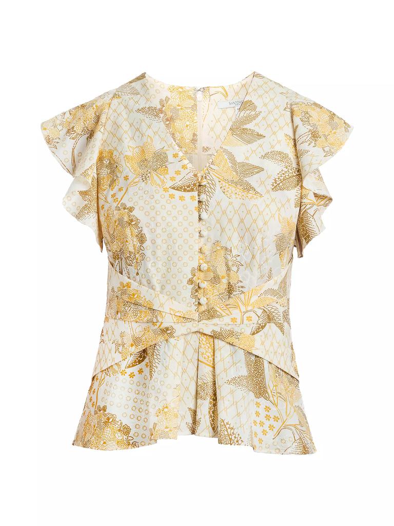 Santorelli Floral Cotton Short-Sleeve Blouse