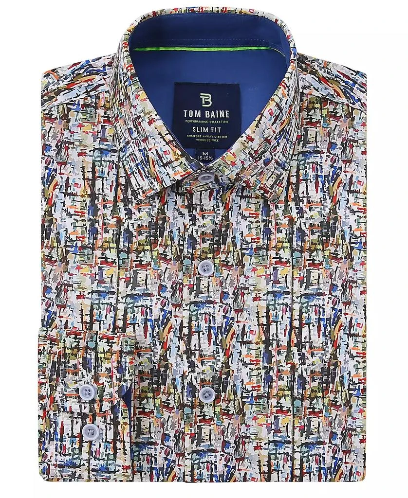 Tom Baine Men's Slim Fit Performance Long Sleeve Printed Dress Shirt 1