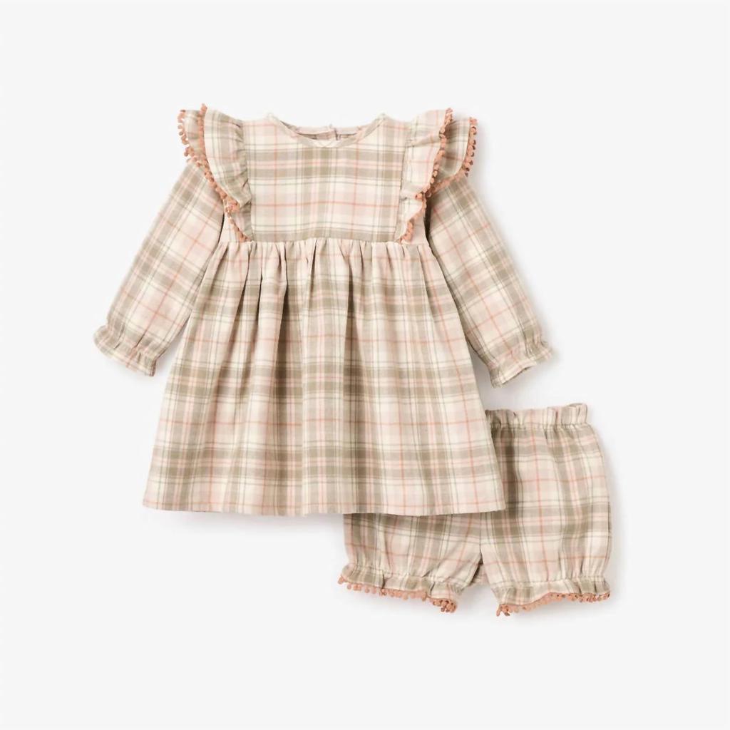 Elegant Baby Elegant Baby - Kid
s Plaid Ruffle Shoulder Dress 
Bloomer Set