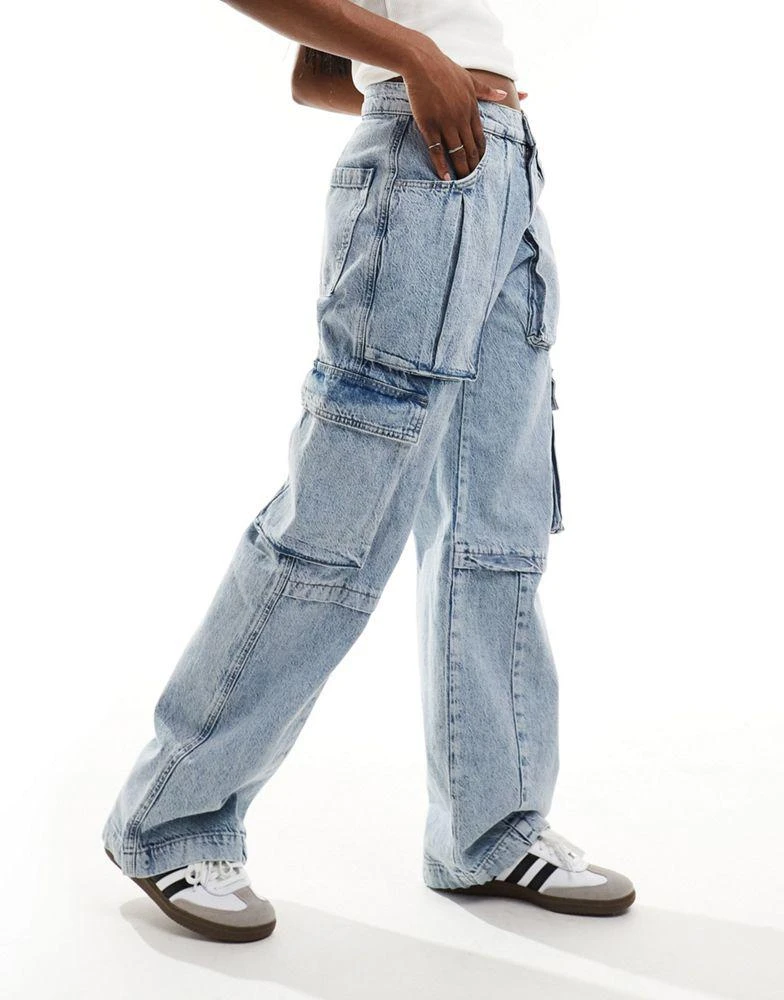 ALL SAINTS AllSaints Echo wide leg cargo jeans in light indigo 1