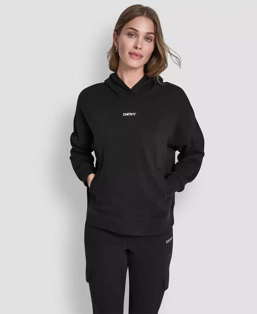DKNY Women's Metallic Bubble Logo Drop Shoulder Pull-On Hoodie