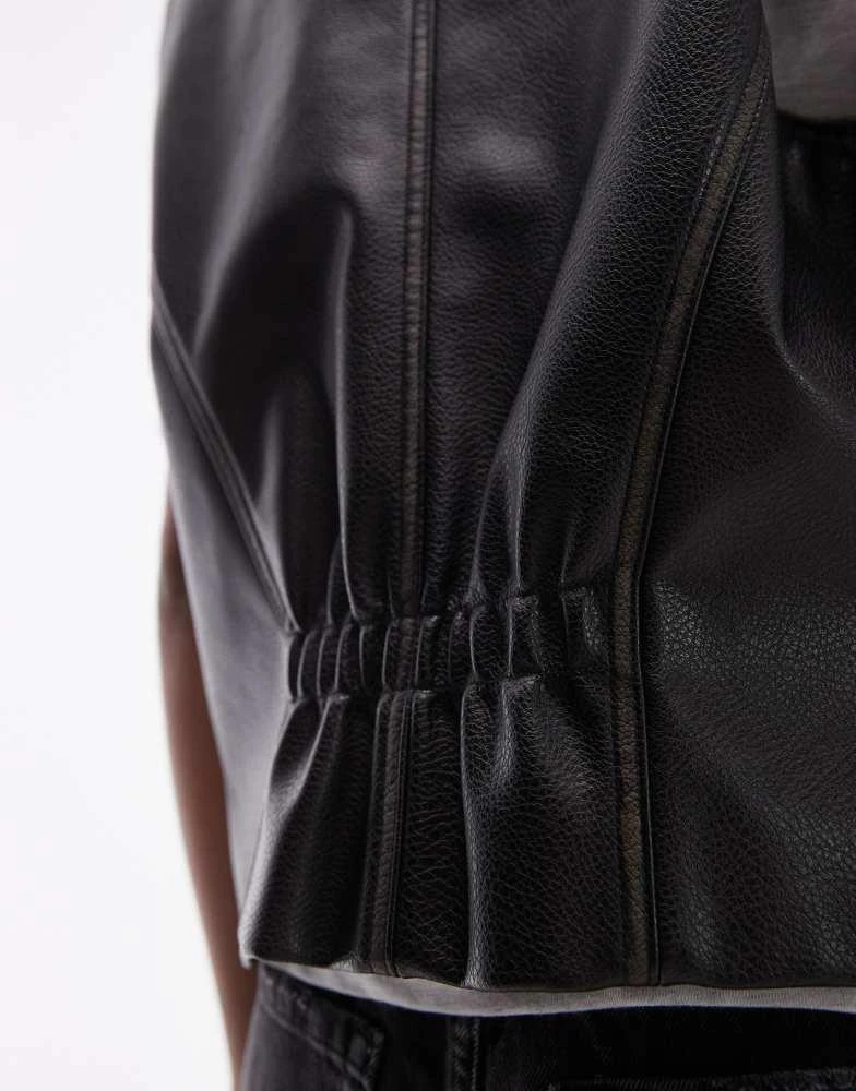 Topshop Topshop faux leather waist coat in black 4
