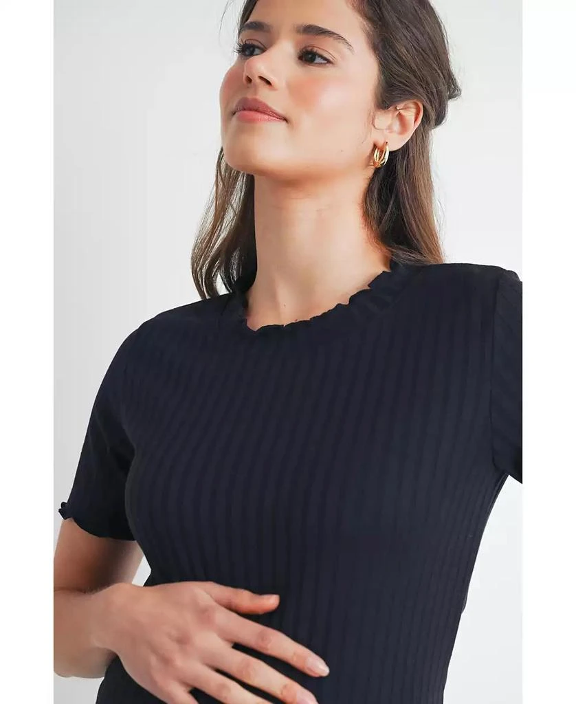 Hello Miz Women
s Maternity Ribbed Crew Neck Short Sleeve Top with Lettuce Hem 5