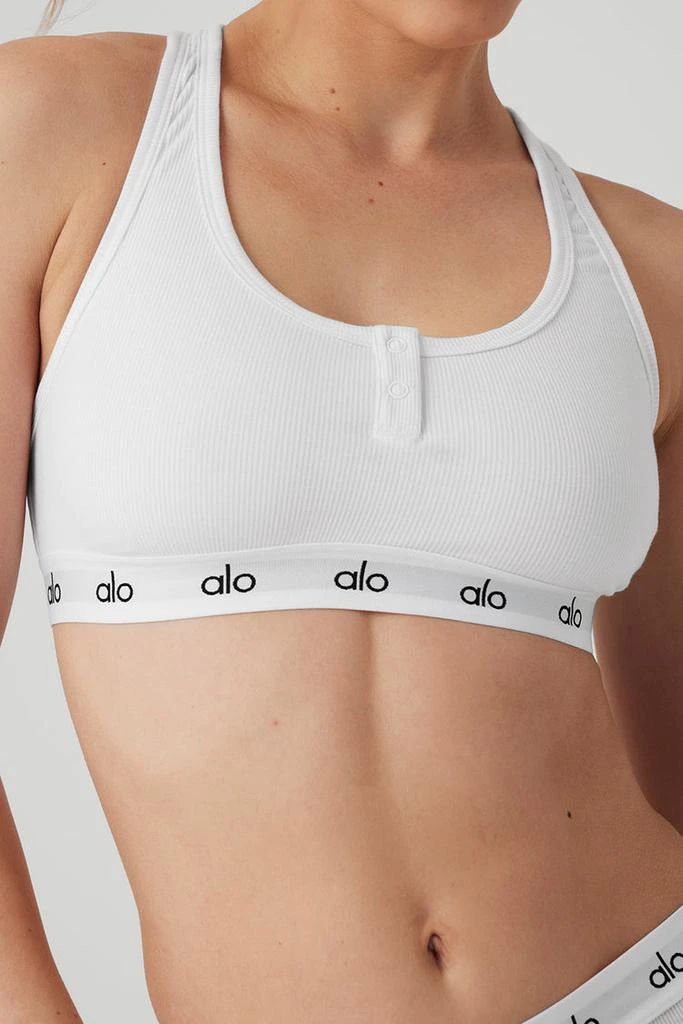 Alo Icon Ribbed Henley Bra - Athletic Heather Grey 4