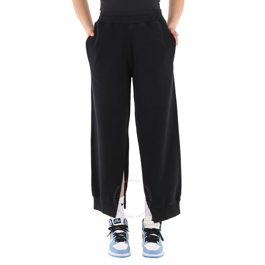 MM6 MM6 Ladies Black Sporty Split Logo Embroidered Sweatpants