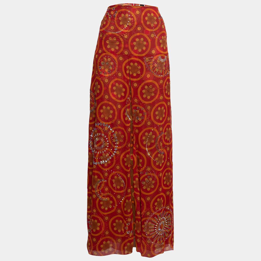 Gianfranco Ferre Gianfranco Ferre Vintage Red Printed Silk Embellished Maxi Skirt L