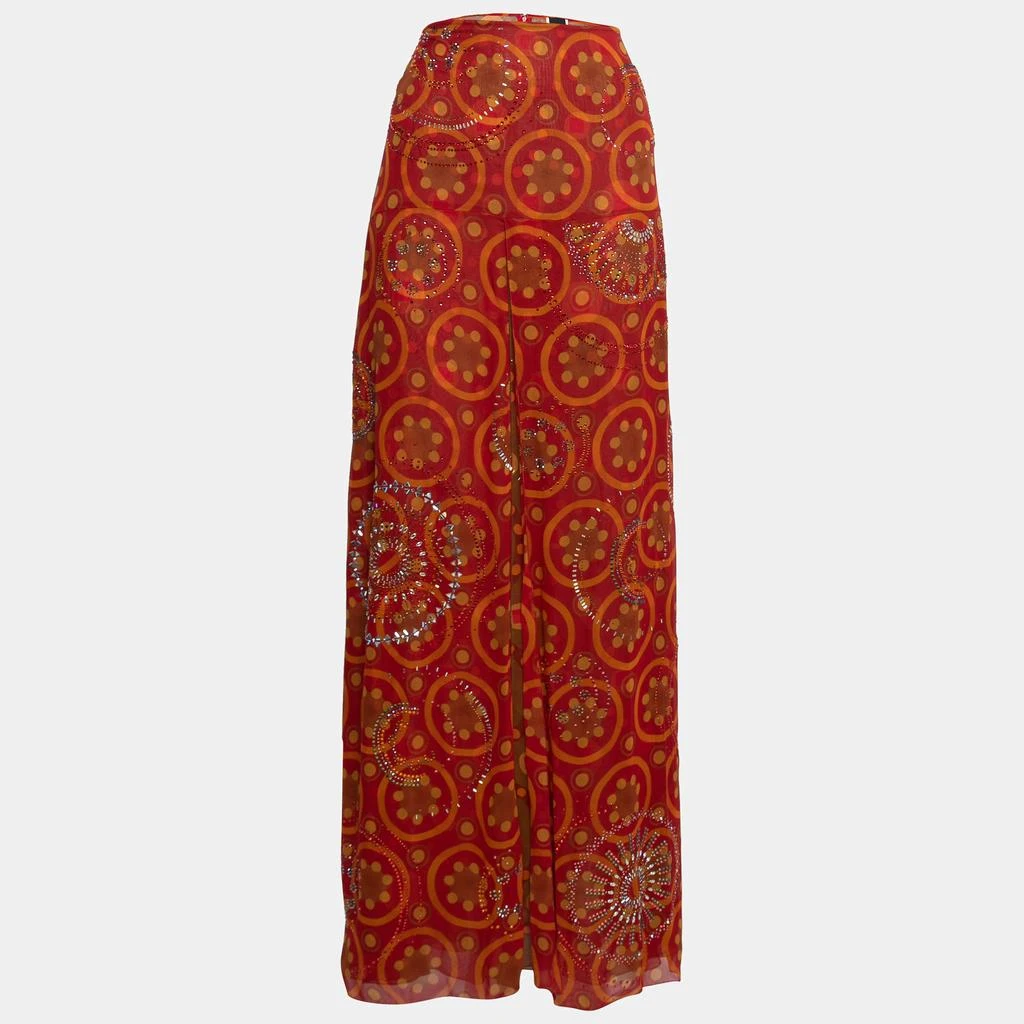 Gianfranco Ferre Gianfranco Ferre Vintage Red Printed Silk Embellished Maxi Skirt L 1