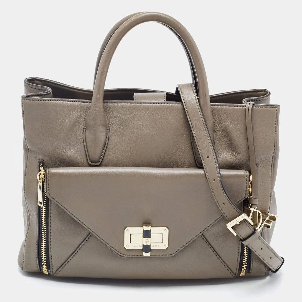 Diane von Furstenberg Diane Von Furstenberg Grey Leather Large 440 Gallery Secret Envelope Tote 1