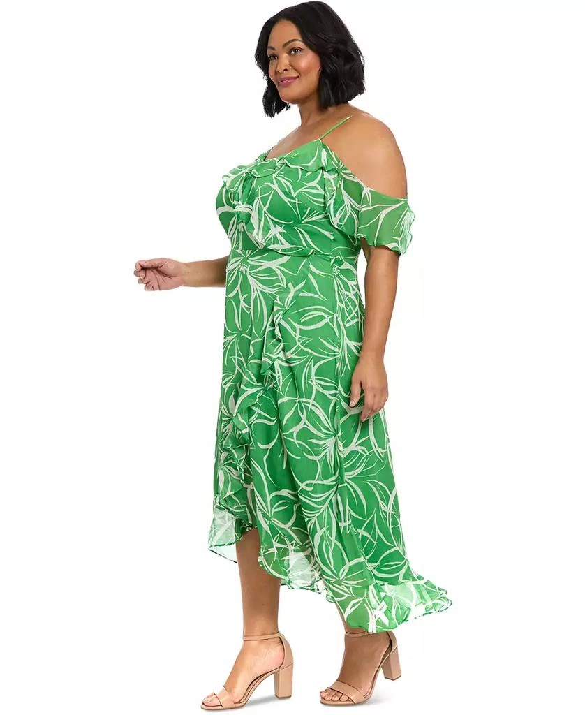 London Times Plus Size Printed Cold-Shoulder Ruffle Dress 5