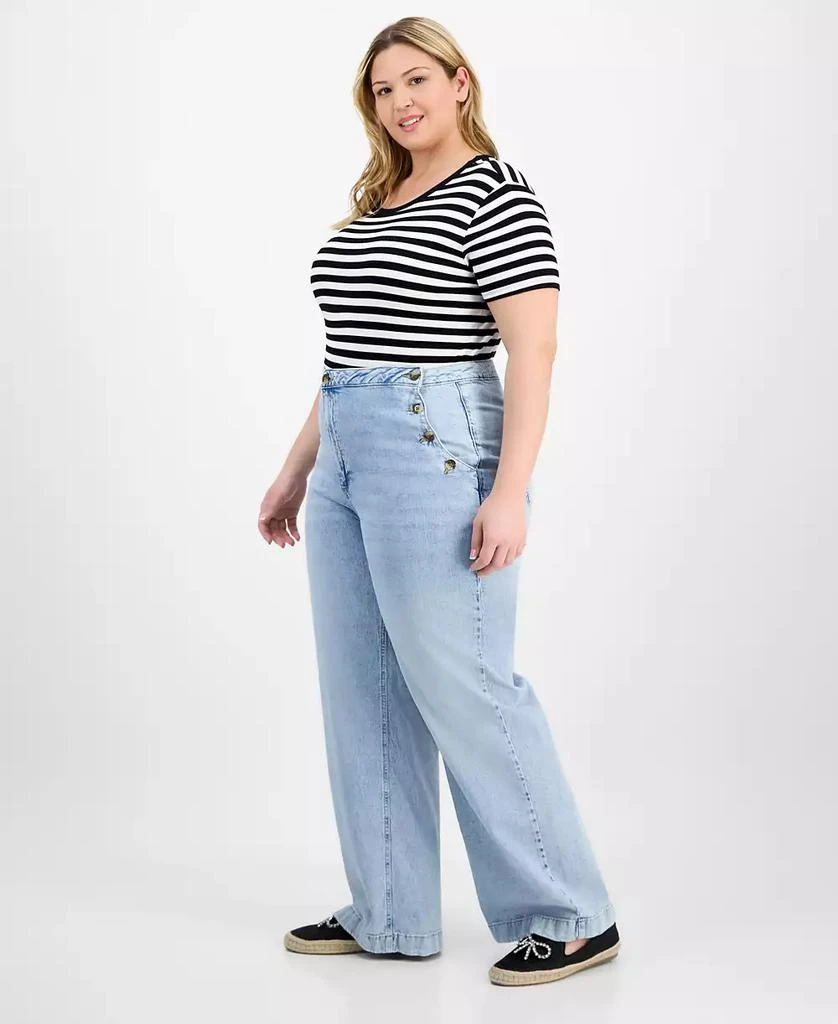 On 34th Trendy Plus Size High-Rise Relaxed-Fit Wide-Leg Sailor Jeans, Exclusively at Macy's 3