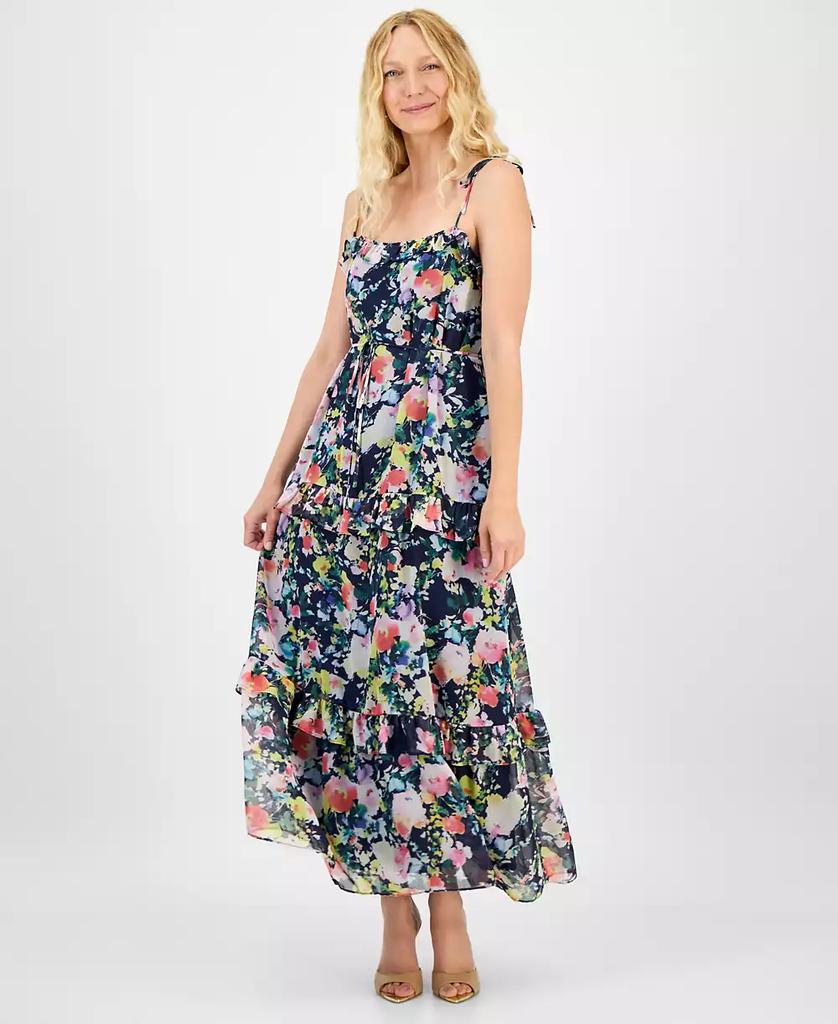 julia jordan Women's Printed Tie-Strap Tiered Maxi Dress