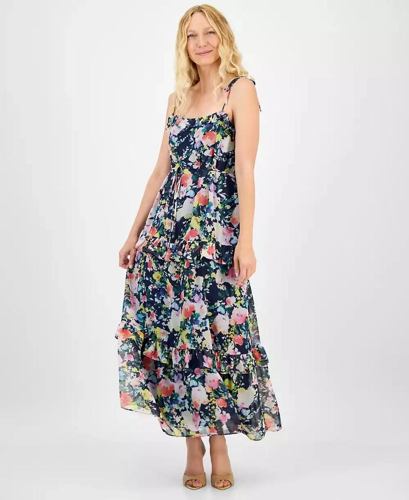 julia jordan Women's Printed Tie-Strap Tiered Maxi Dress 1